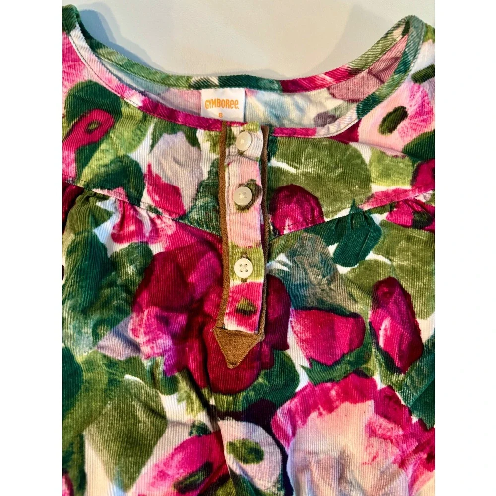 Gymboree Girls Floral Corduroy Henley Dress Size 8 Pink Green Cotton Fall Rose